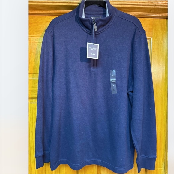 Men’s Club Room pique polo in navy blue size large w/ quarter zip front NEW - Picture 1 of 9